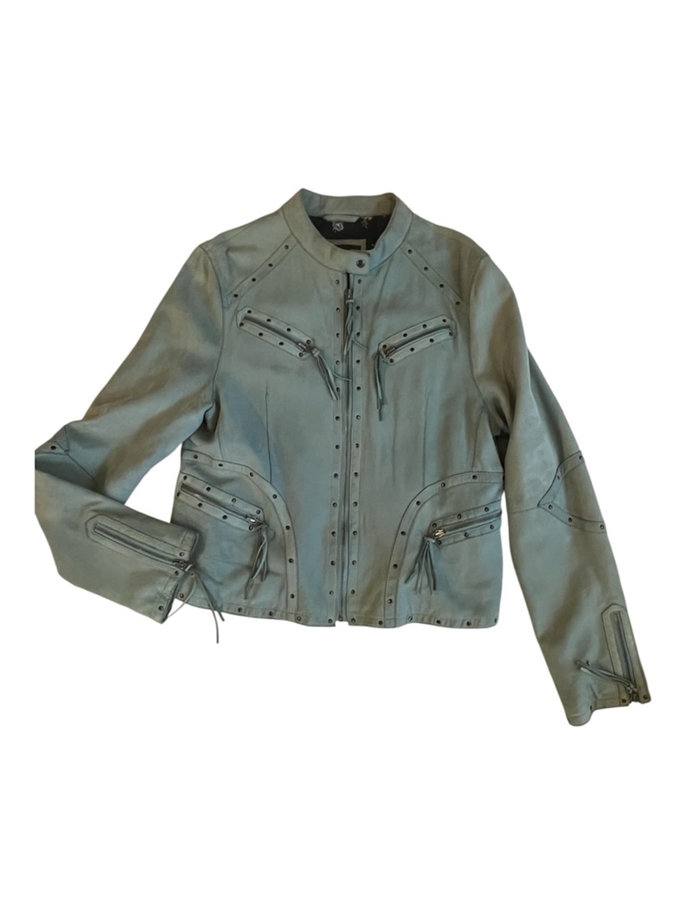Y2K Wilsons Leather Sage Green Leather/Suede Biker Jacket size XXL